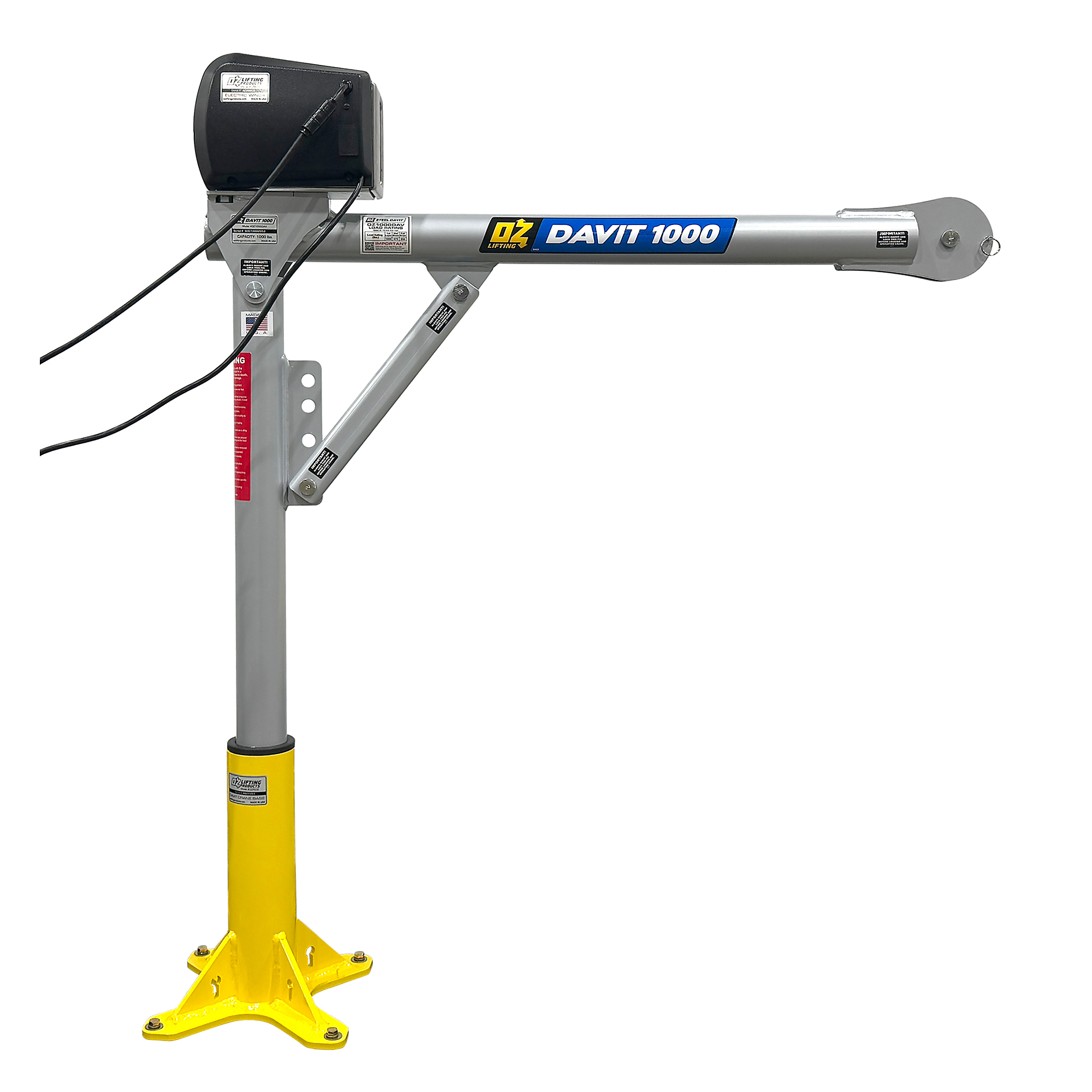 OZ Lifting Products Davit 1000 Davit Crane with 110V AC Winch, 1000-Lb. Capacity, 60in. Height, Model# OZ1000DAV-ACW